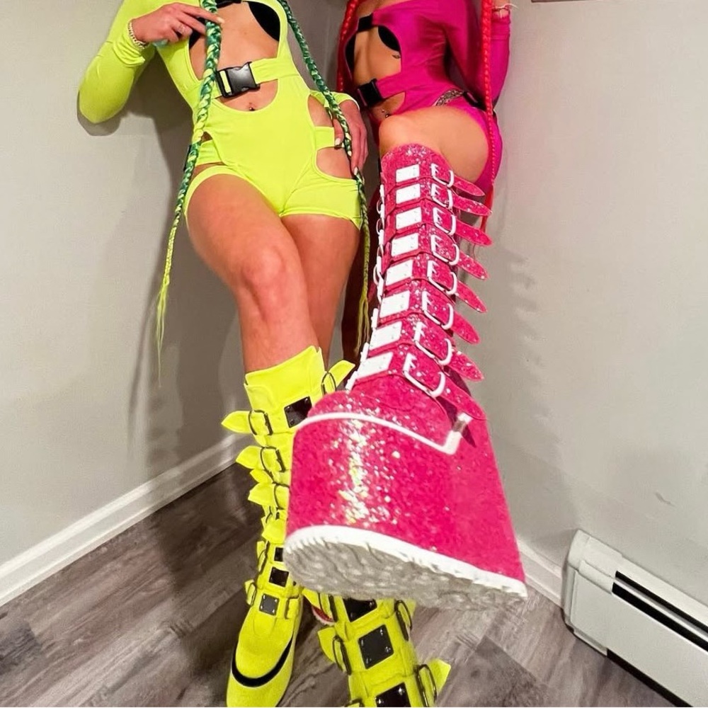 Pink Glitter Platform Boots DollsKill